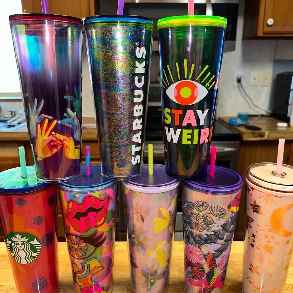 Starbucks Colorful Tumbler Collection with Unique Designs. COLD CUPS!!
